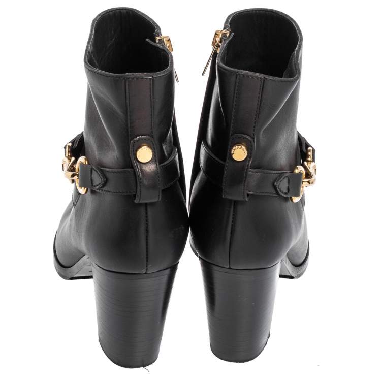 Pre Owned Burberry Black Leather Bedford Buckle Ankle Boots Size 40 
