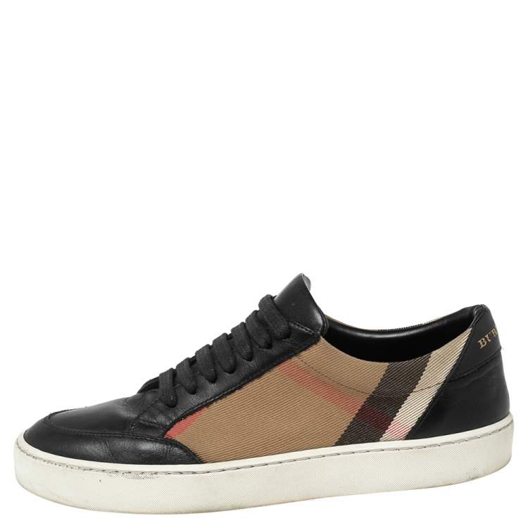 Burberry Black Leather and House Check Canvas Salmond Low-Top Sneakers Size   Burberry | TLC