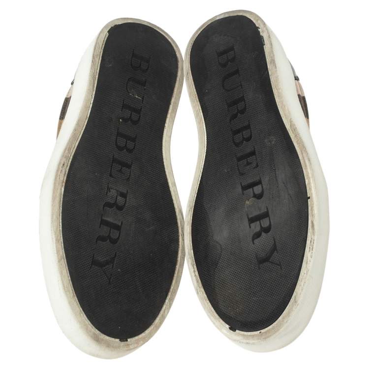 Pre Owned Burberry Black Leather and House Check Canvas Salmond Low-Top Sneakers Size 37.5