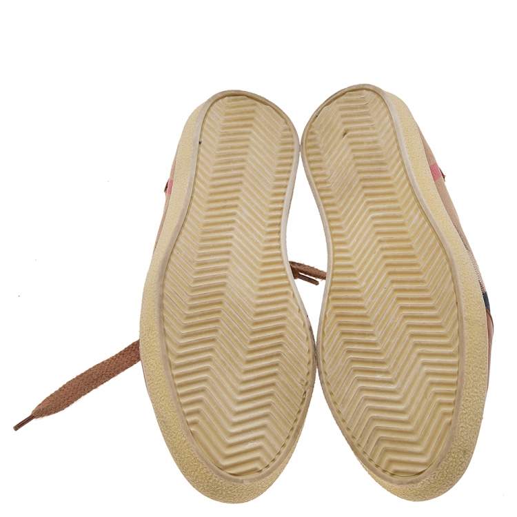 Pre Owned Burberry Beige/Brown House Check Canvas and Leather Low Top Sneakers Size 38