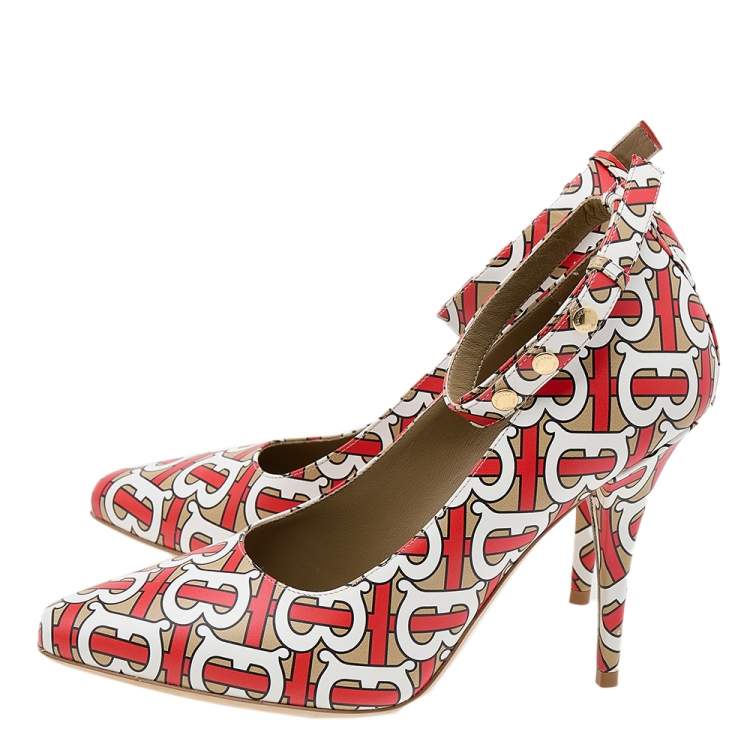 Pre Owned Burberry Multicolor TB Monogram Leather Ankle Strap Pumps Size 39