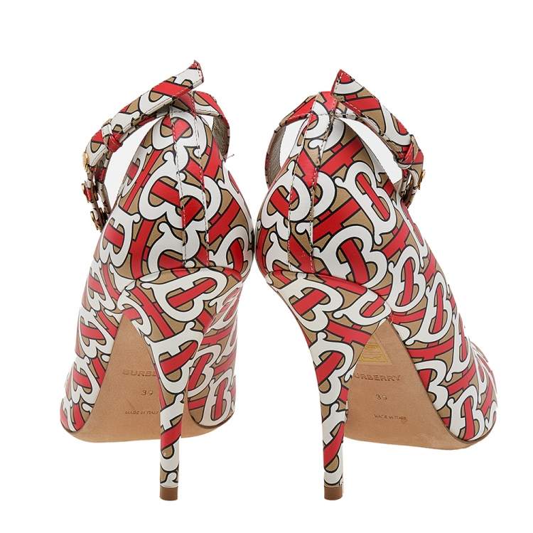 Pre Owned Burberry Multicolor TB Monogram Leather Ankle Strap Pumps Size 39