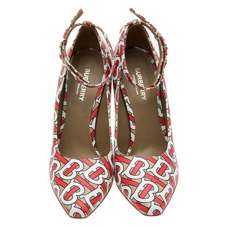 Pre Owned Burberry Multicolor TB Monogram Leather Ankle Strap Pumps Size 39