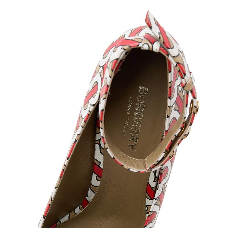 Pre Owned Burberry Multicolor TB Monogram Leather Ankle Strap Pumps Size 39