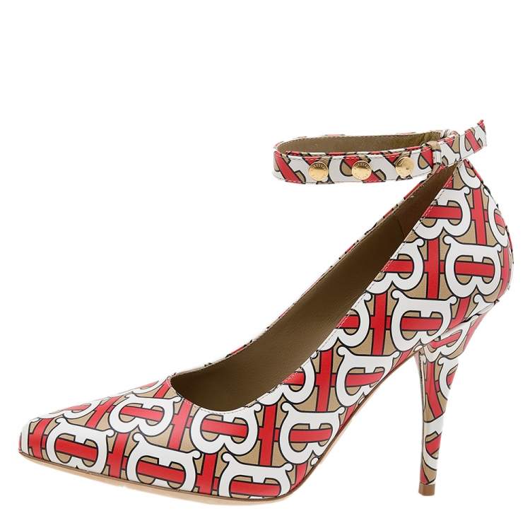 Pre Owned Burberry Multicolor TB Monogram Leather Ankle Strap Pumps Size 39