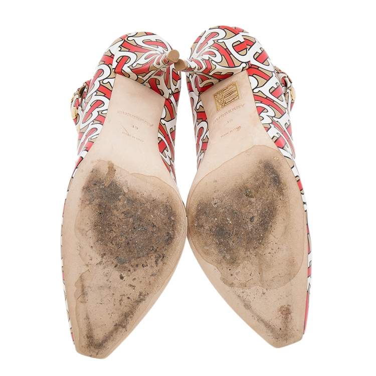 Pre Owned Burberry Multicolor TB Monogram Leather Ankle Strap Pumps Size 39