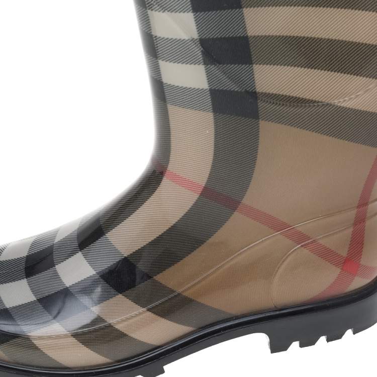 Pre Owned Burberry Beige Nova Check Rubber Rain Boots Size 40