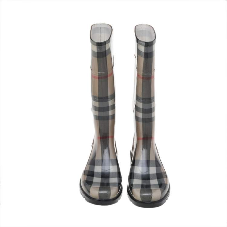 Pre Owned Burberry Beige Nova Check Rubber Rain Boots Size 40