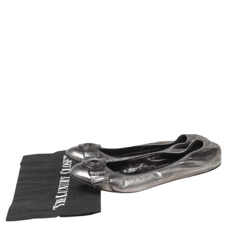 Pre Owned Burberry Metallic Leather Medallion Scrunch Ballet Flats Size 38
