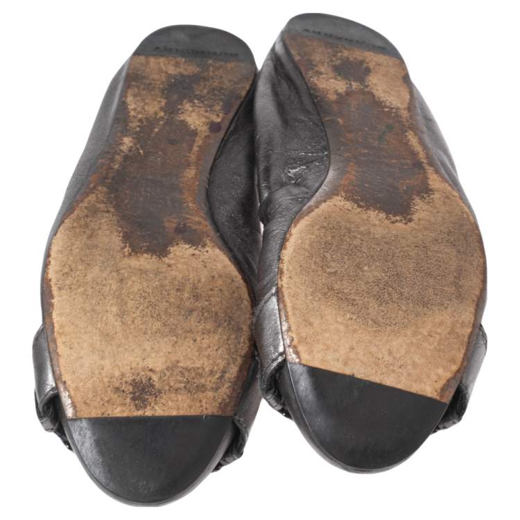 Pre Owned Burberry Metallic Leather Medallion Scrunch Ballet Flats Size 38