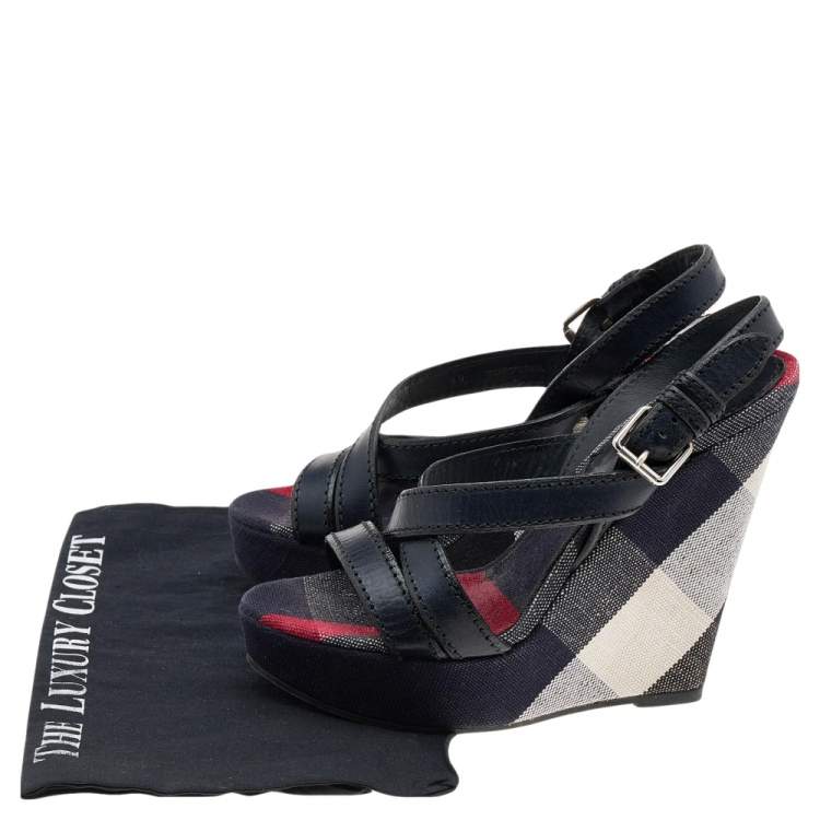 Pre Owned Burberry Black Leather Wedge Sandals Size 40