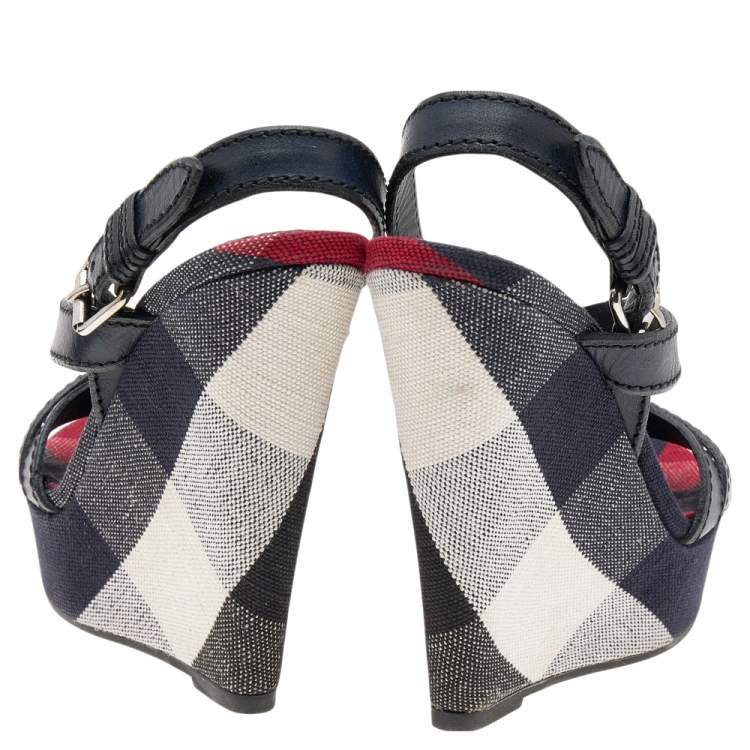 Pre Owned Burberry Black Leather Wedge Sandals Size 40