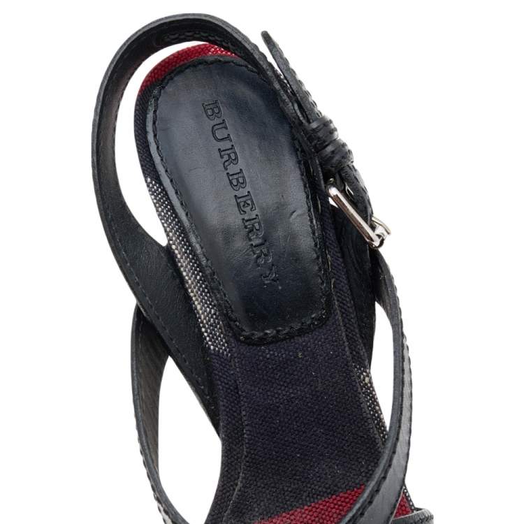 Pre Owned Burberry Black Leather Wedge Sandals Size 40