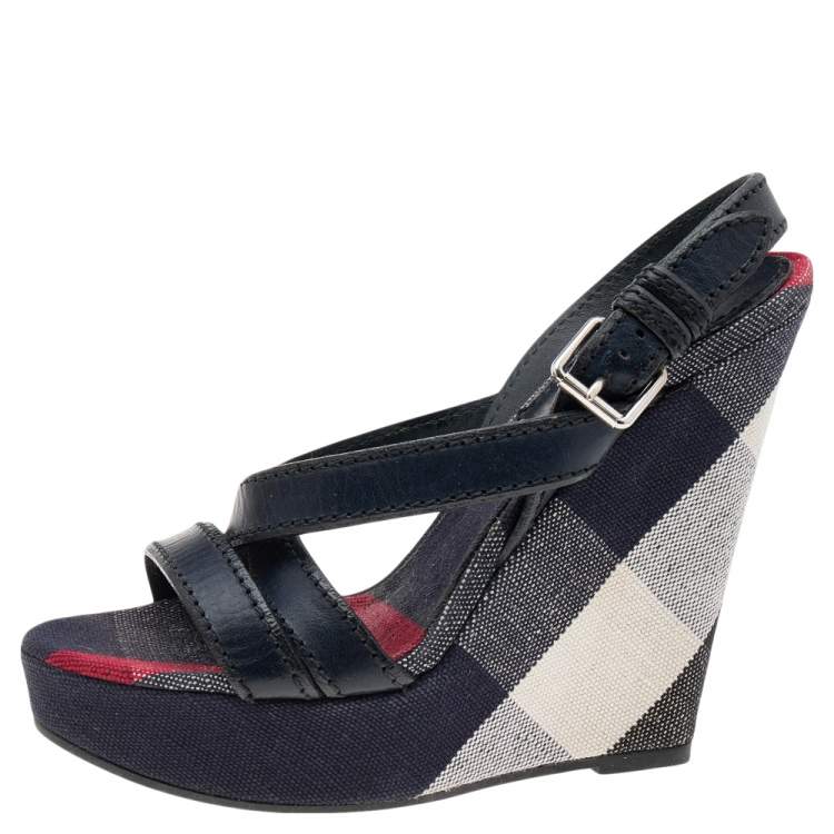 Pre Owned Burberry Black Leather Wedge Sandals Size 40
