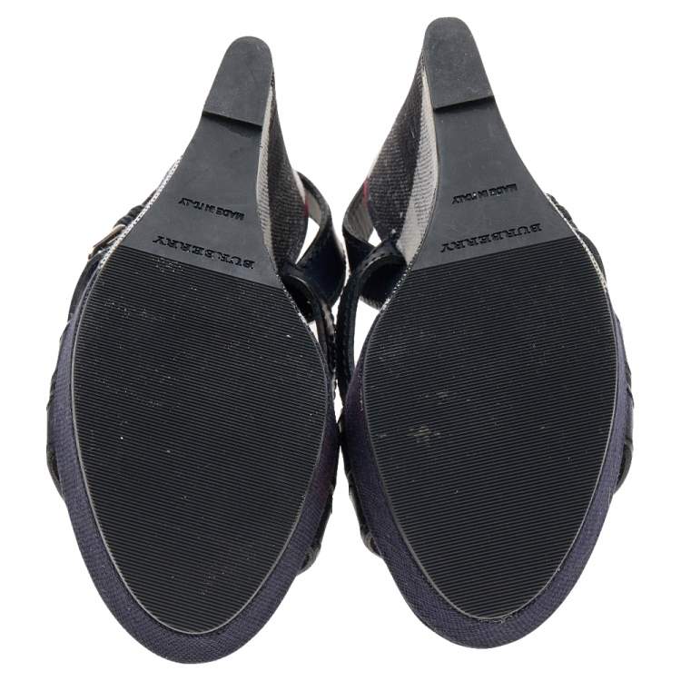 Pre Owned Burberry Black Leather Wedge Sandals Size 40