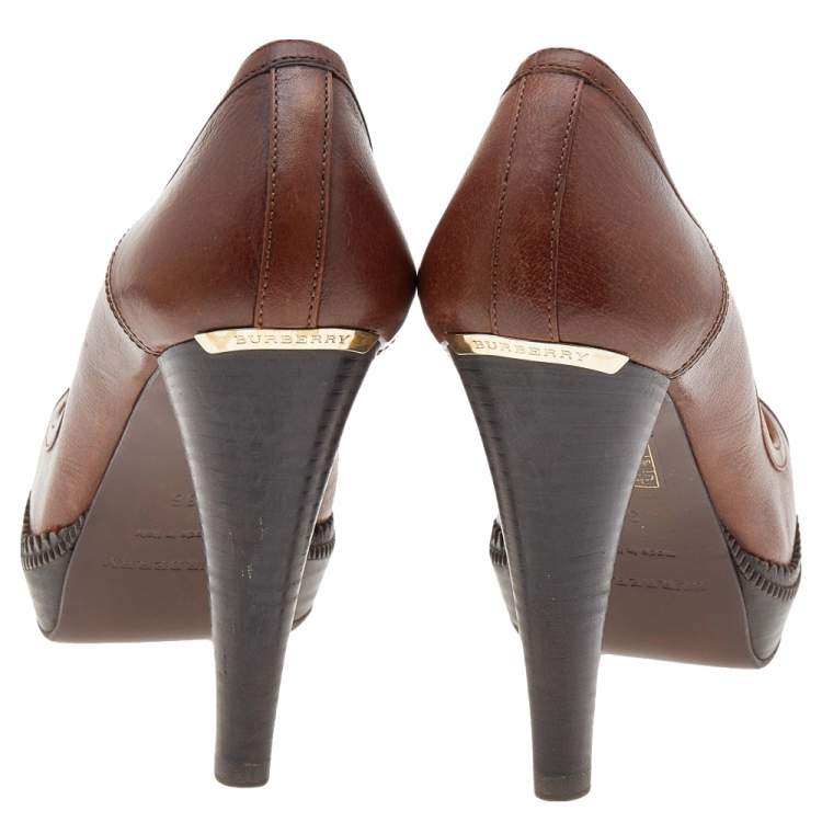 Pre Owned Burberry Brown Leather Platform Pumps Size 36