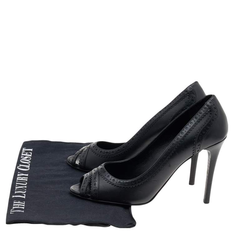 Pre Owned Burberry Black Leather Peep Toe Pumps Size 38