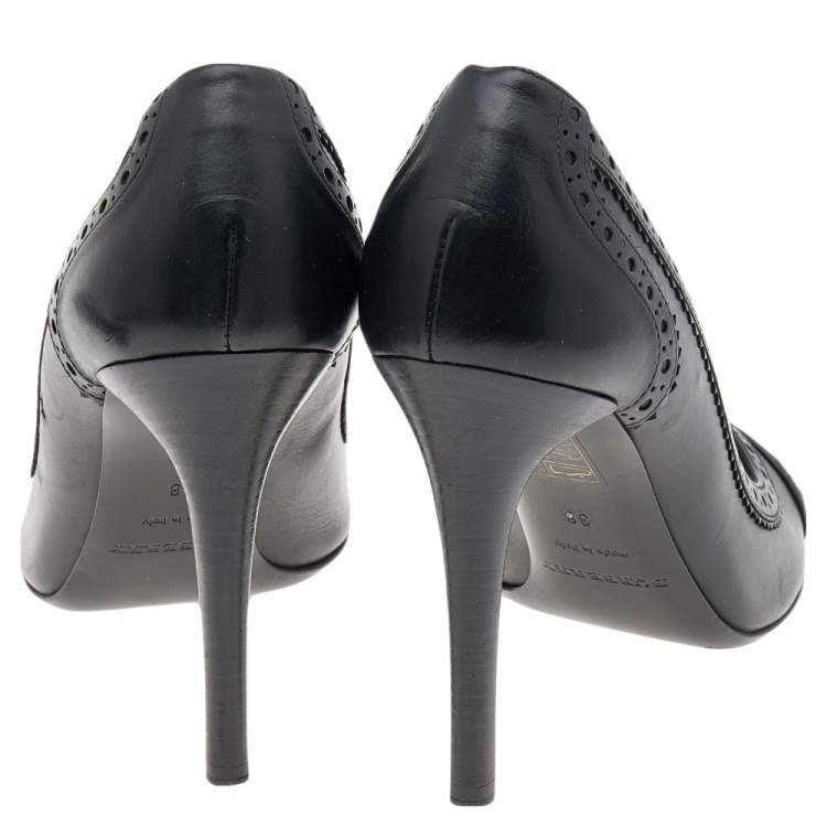 Pre Owned Burberry Black Leather Peep Toe Pumps Size 38