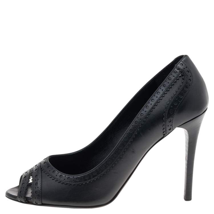 Pre Owned Burberry Black Leather Peep Toe Pumps Size 38