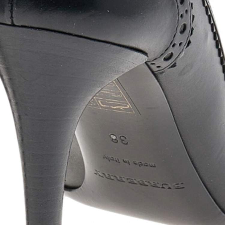 Pre Owned Burberry Black Leather Peep Toe Pumps Size 38