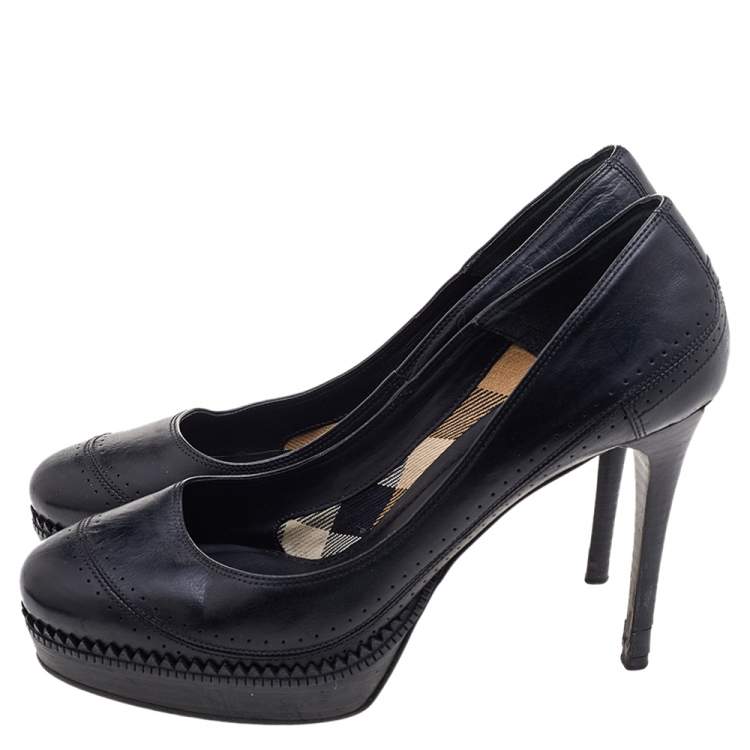 Pre Owned Burberry Black Leather Platform Pumps Size 39