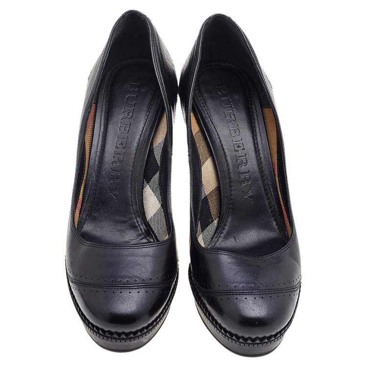 Pre Owned Burberry Black Leather Platform Pumps Size 39