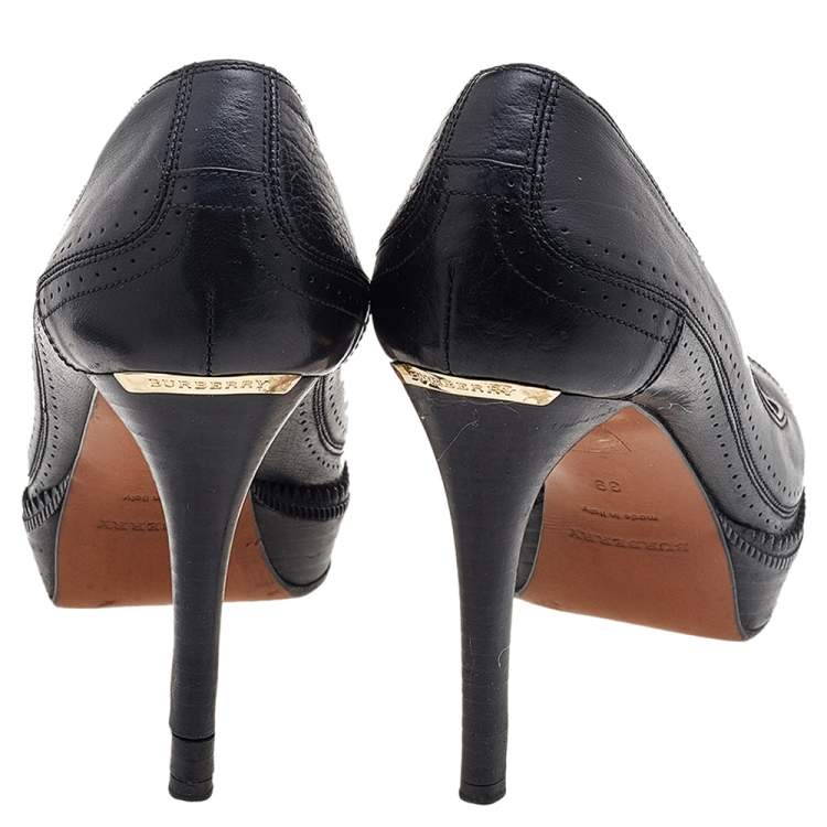 Pre Owned Burberry Black Leather Platform Pumps Size 39