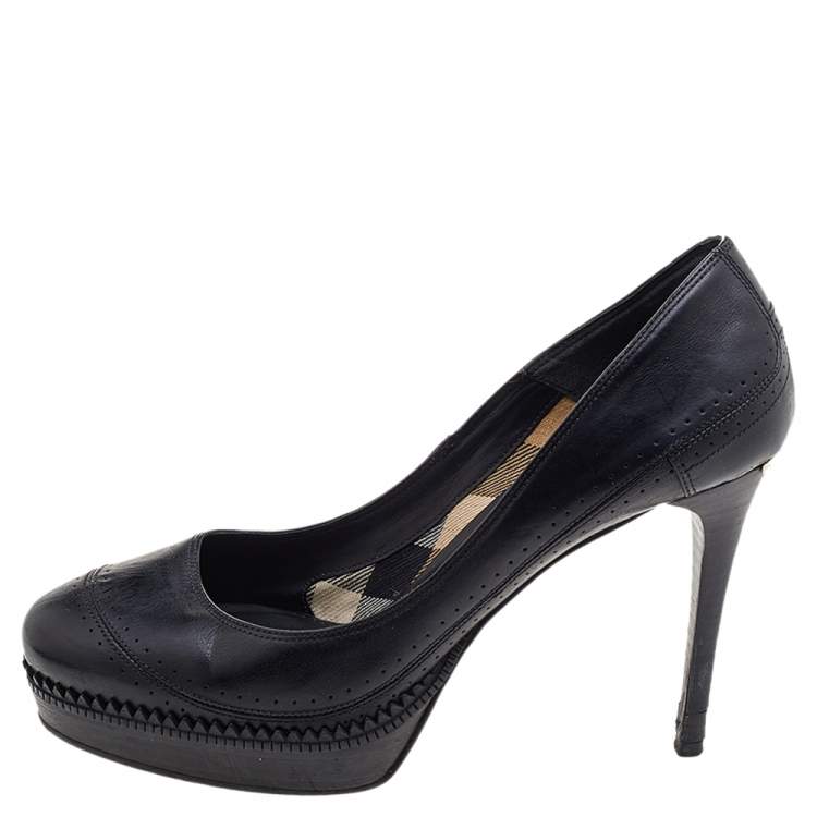Pre Owned Burberry Black Leather Platform Pumps Size 39