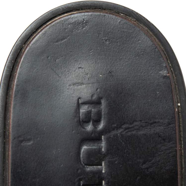 Pre Owned Burberry Black Leather And Canvas Masie Belted Check Thong Sandals Size 40