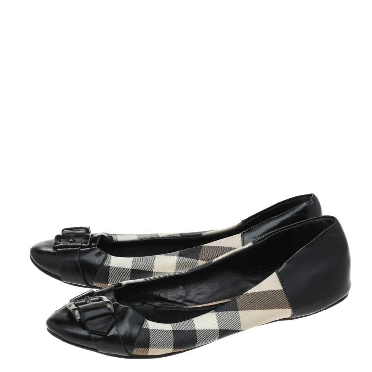 Pre Owned Burberry Multicolor Nova Check PVC And Patent Leather Buckle Ballet Flats Size 38 