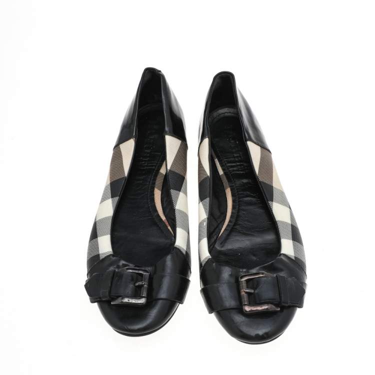 Pre Owned Burberry Multicolor Nova Check PVC And Patent Leather Buckle Ballet Flats Size 38 