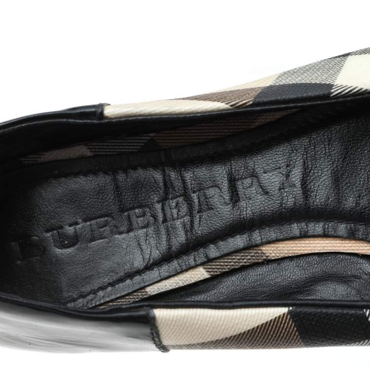 Pre Owned Burberry Multicolor Nova Check PVC And Patent Leather Buckle Ballet Flats Size 38 