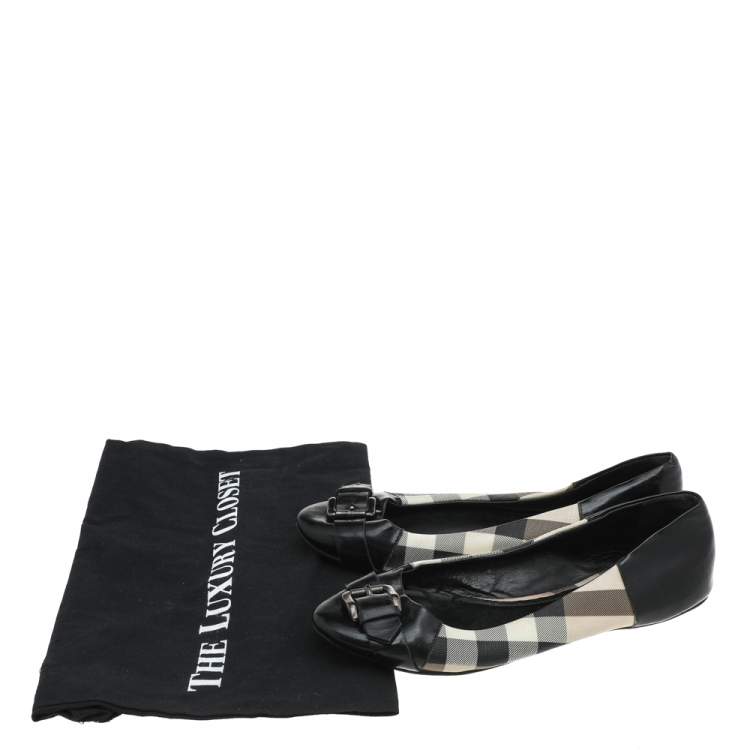 Pre Owned Burberry Multicolor Nova Check PVC And Patent Leather Buckle Ballet Flats Size 38 