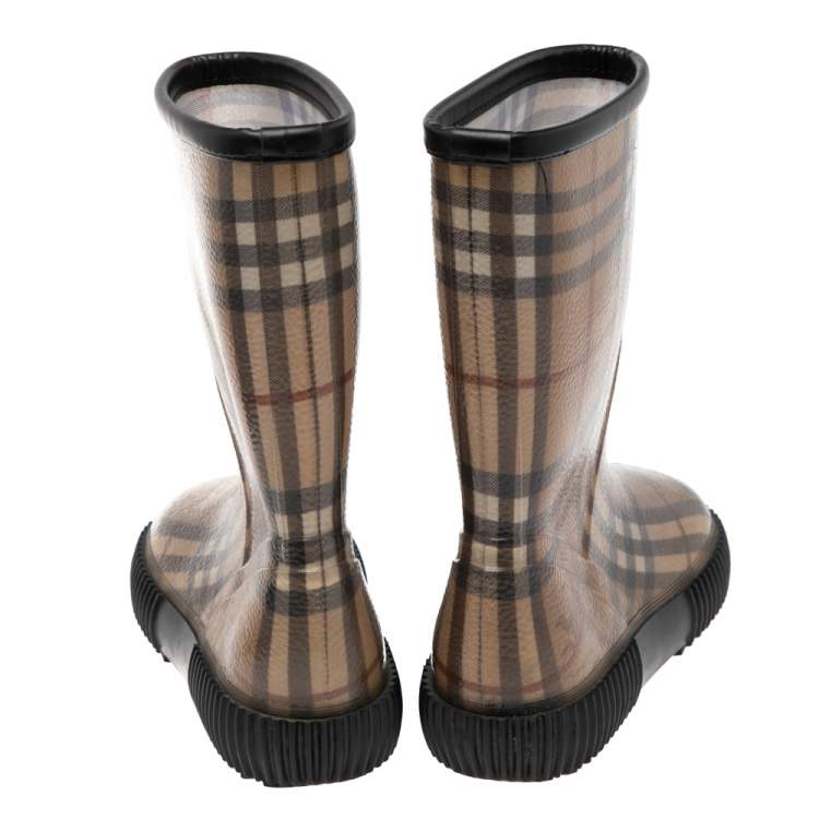 Pre Owned Burberry Beige House Check Rubber Rain Boots Size 35/36