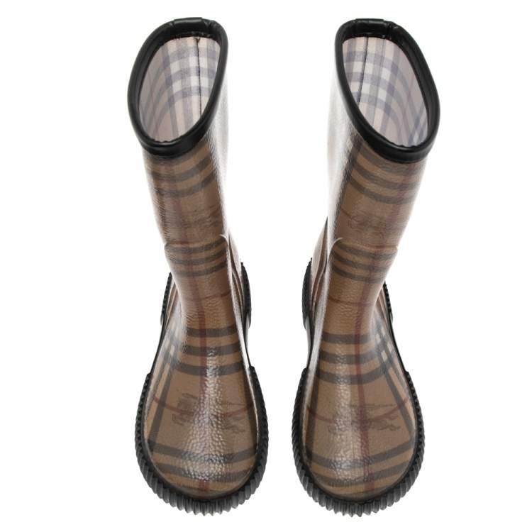 Pre Owned Burberry Beige House Check Rubber Rain Boots Size 35/36