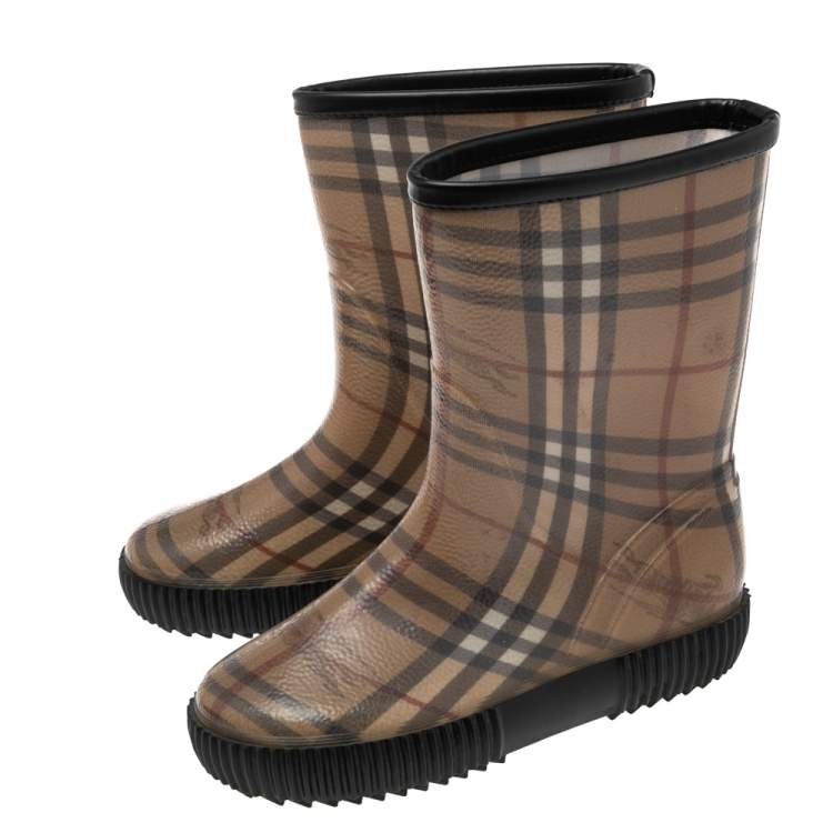 Pre Owned Burberry Beige House Check Rubber Rain Boots Size 35/36