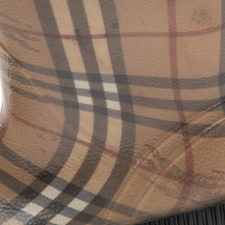 Pre Owned Burberry Beige House Check Rubber Rain Boots Size 35/36