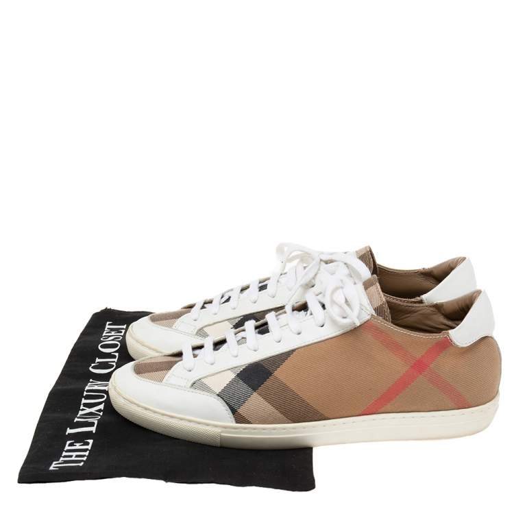 Pre Owned Burberry White/Brown Nova Check Canvas And White Leather Low Top Sneakers Size 38