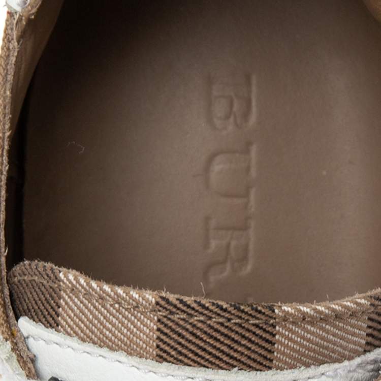 Pre Owned Burberry White/Brown Nova Check Canvas And White Leather Low Top Sneakers Size 38