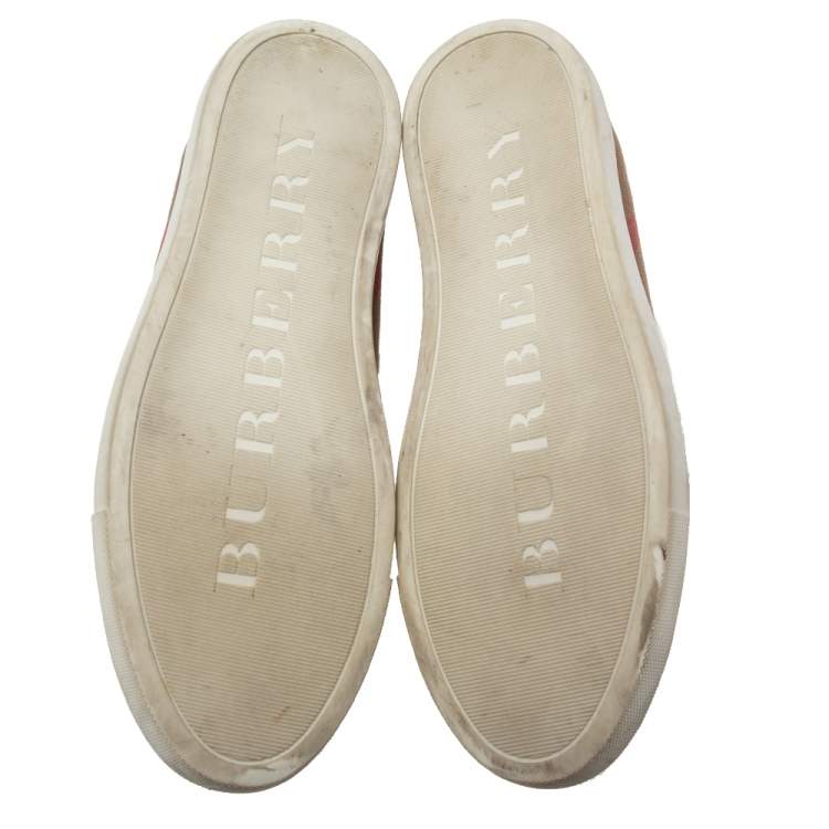 Pre Owned Burberry White/Brown Nova Check Canvas And White Leather Low Top Sneakers Size 38