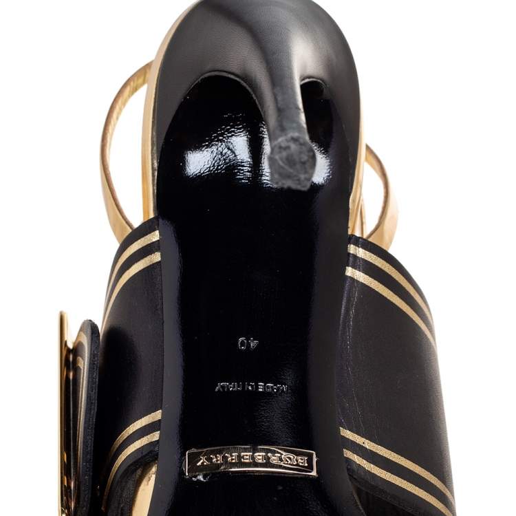 Pre Owned Burberry Metallic Gold Leather Buckle Ankle Strap Sandals Size 40