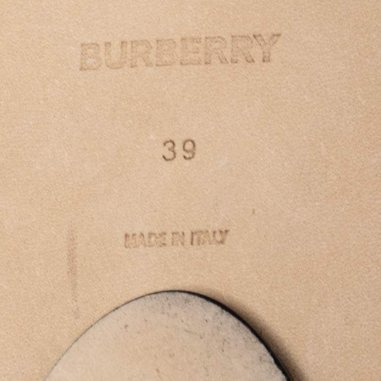 Pre Owned Burberry Brown/Cream Leather and Cotton Canvas Logo Applique Flat Slides Size 39