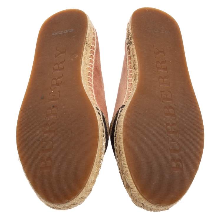 Pre Owned Burberry Tri-Color House Check Canvas and Suede Flat Espadrilles Size 36