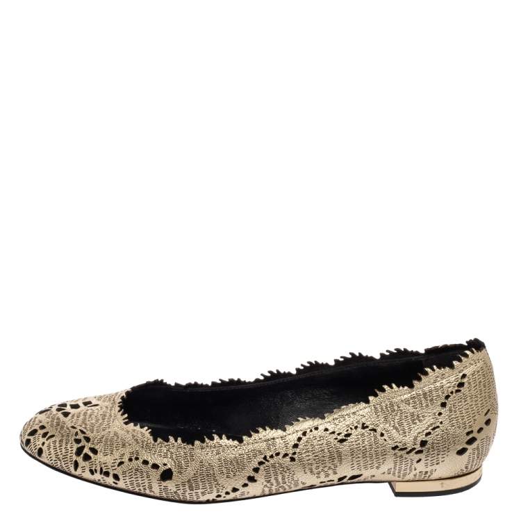 Pre Owned Burberry Metallic Bronze Leather  Ballet  Flats Size 38