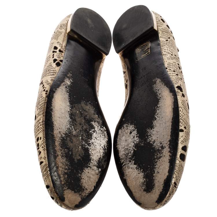 Pre Owned Burberry Metallic Bronze Leather  Ballet  Flats Size 38
