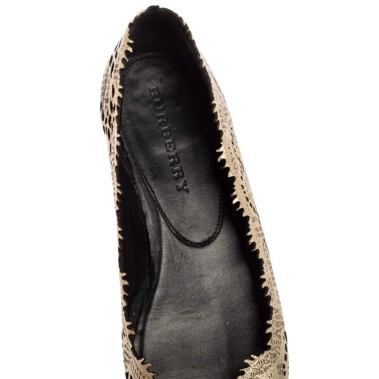 Pre Owned Burberry Metallic Bronze Leather  Ballet  Flats Size 38
