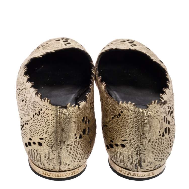 Pre Owned Burberry Metallic Bronze Leather  Ballet  Flats Size 38
