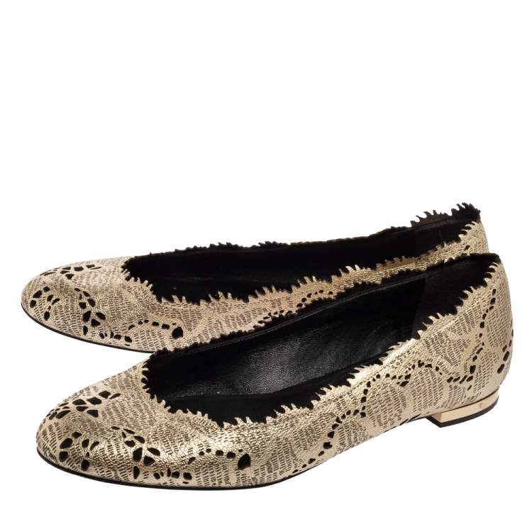Pre Owned Burberry Metallic Bronze Leather  Ballet  Flats Size 38