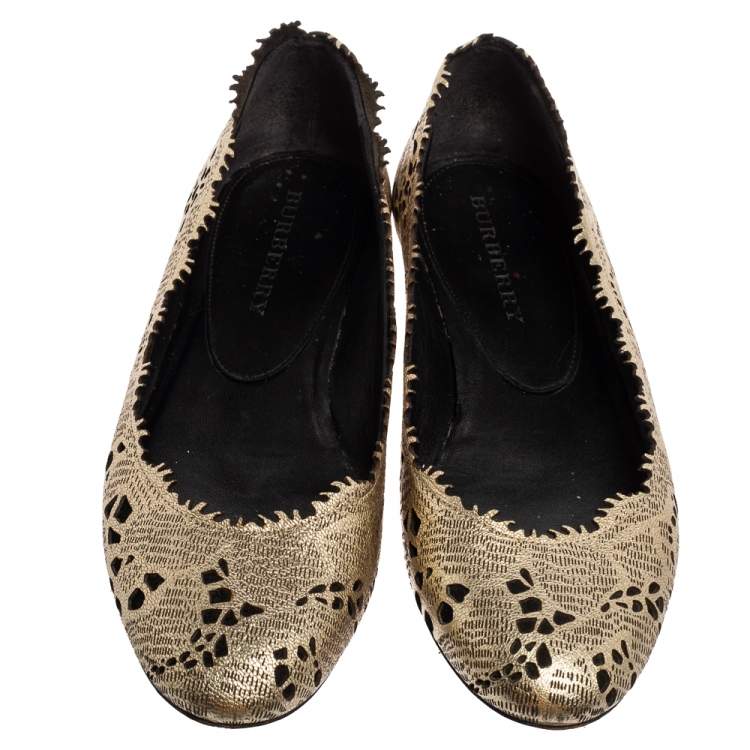 Pre Owned Burberry Metallic Bronze Leather  Ballet  Flats Size 38