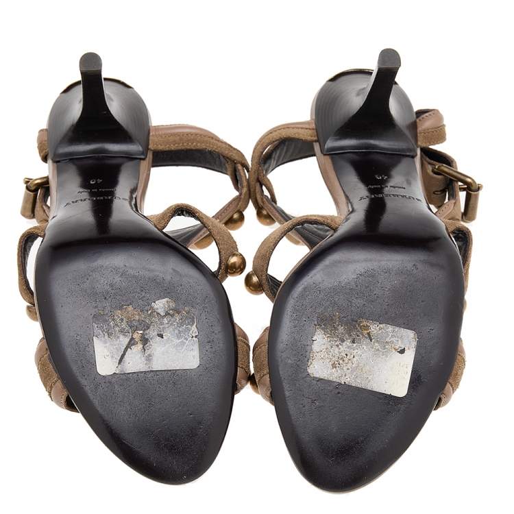 Pre Owned Burberry Brown Suede And Leather Embellished Ankle Strap Sandals Size 40